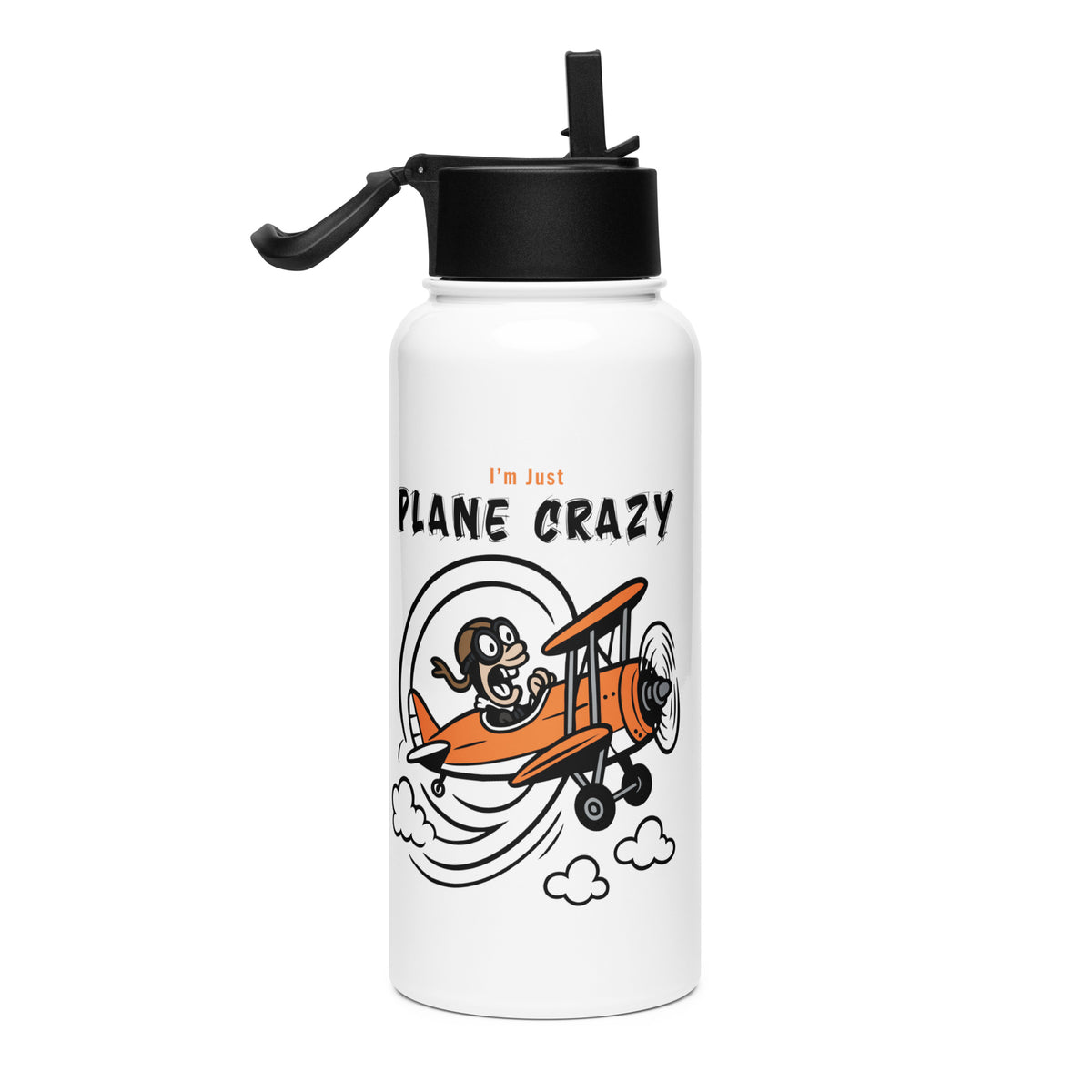 Plane Crazy - Stainless steel water bottle with a straw lid